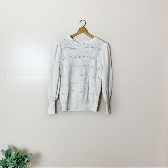 [Loft] White Cottage Core Cut Out Detail Long Sleeve Sweater - Picture 1 of 9